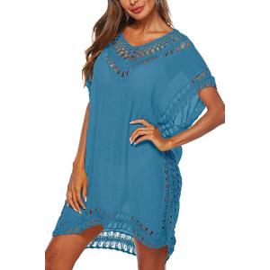 Adisputent Womens Swimsuits Cover Ups Crochet Chiffon Beach Cover Bathing Suit Bikini Wear Coverups Dress, Size L