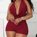 Ophestin Women 2 Piece Sets Sexy Sleeveless Halter Neck Backless Crop Tops Bodycon Shorts Set Club Party Going Out Outfits (Red, XL)
