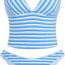 ZAFUL Women's Spaghetti Strap Tankini Swimsuits V Neck Tummy Control Tie Side Thong Bikini Swimsuits 2 Piece Bathing Suits (Large, 1-a-blue)