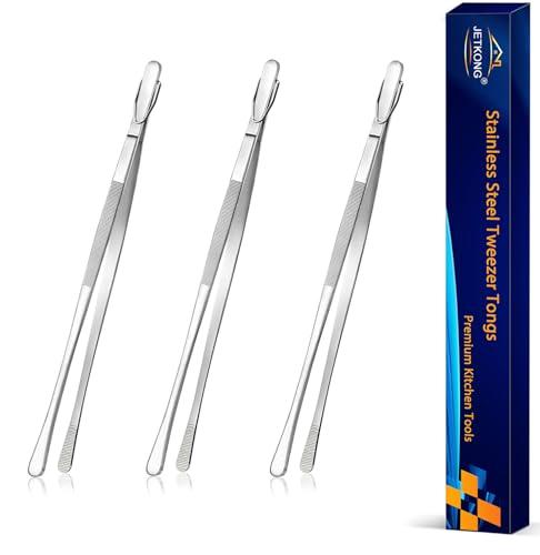 JETKONG 6 Pcs Serving Tweezer Tongs 9-Inch Cooking Tweezers Kitchen Tweezers (9 Inch, Silver)