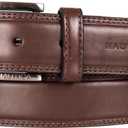 Nautica Men's Dress Leather Belt for Suits and Pants | Classic | Business | Fashion | Adjustable | Metal Buckle (42", Logo Inlay Double Stitch - Brown)