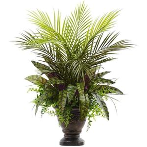 Nearly Natural 27in. Mixed Areca Palm, Fern & Peacock with Planter