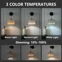 XSDeTu Battery Operated Wall Sconce with Remote, Rechargeable Battery Powered Wall Light, 3 Colors Dimmable Wall Mounted Lights, Adjustable Lamp for Bedroom Bedside, Wooden Arm, Fabric Shade, 2 Pcs
