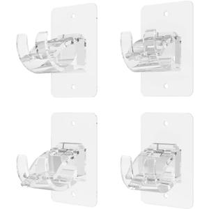4 Pieces Self Adhesive Curtain Rod Bracket, Universal Plastic Curtain Rod Holders, No Drill Curtain Rod Brackets Curtain Rod Hooks for Bathroom, Bedroom, Livingroom, Kitchen (Transparent)