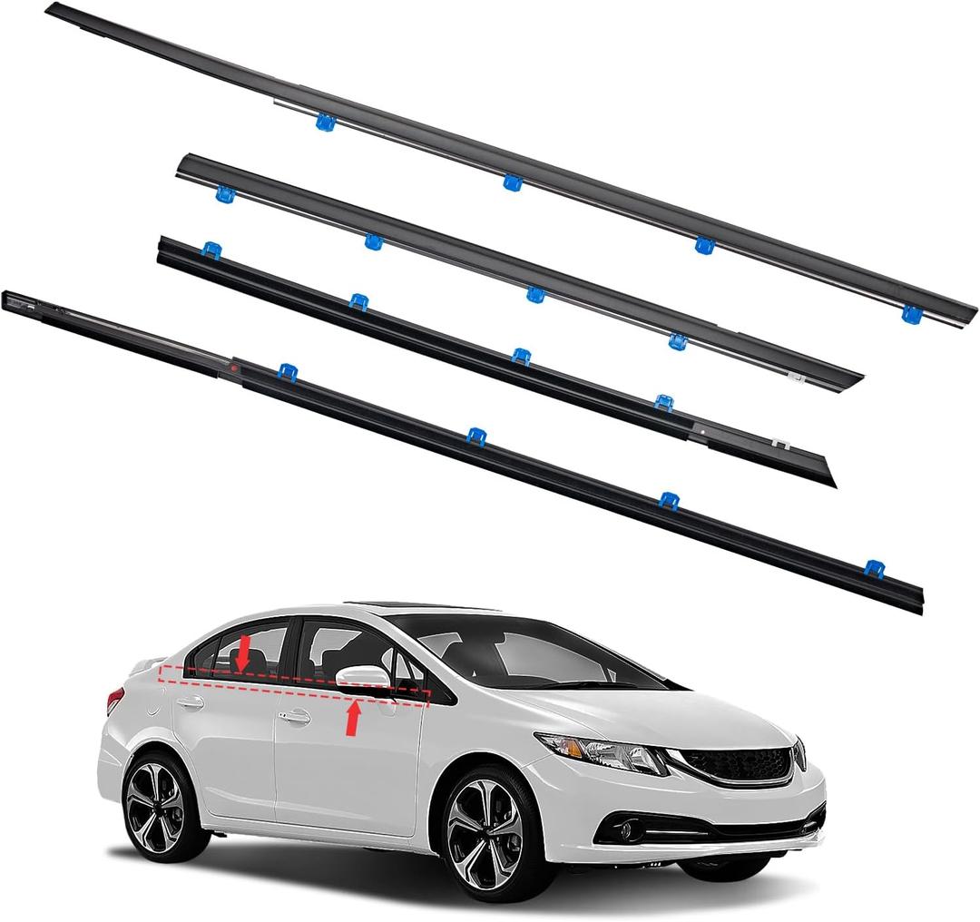 Window Molding Trim Seal for Honda Civic 2012-2015 Accessories, Outer Door Black Rubber Weather Stripping Belt, Replacement 72450-TR0-A01 (4PCS)