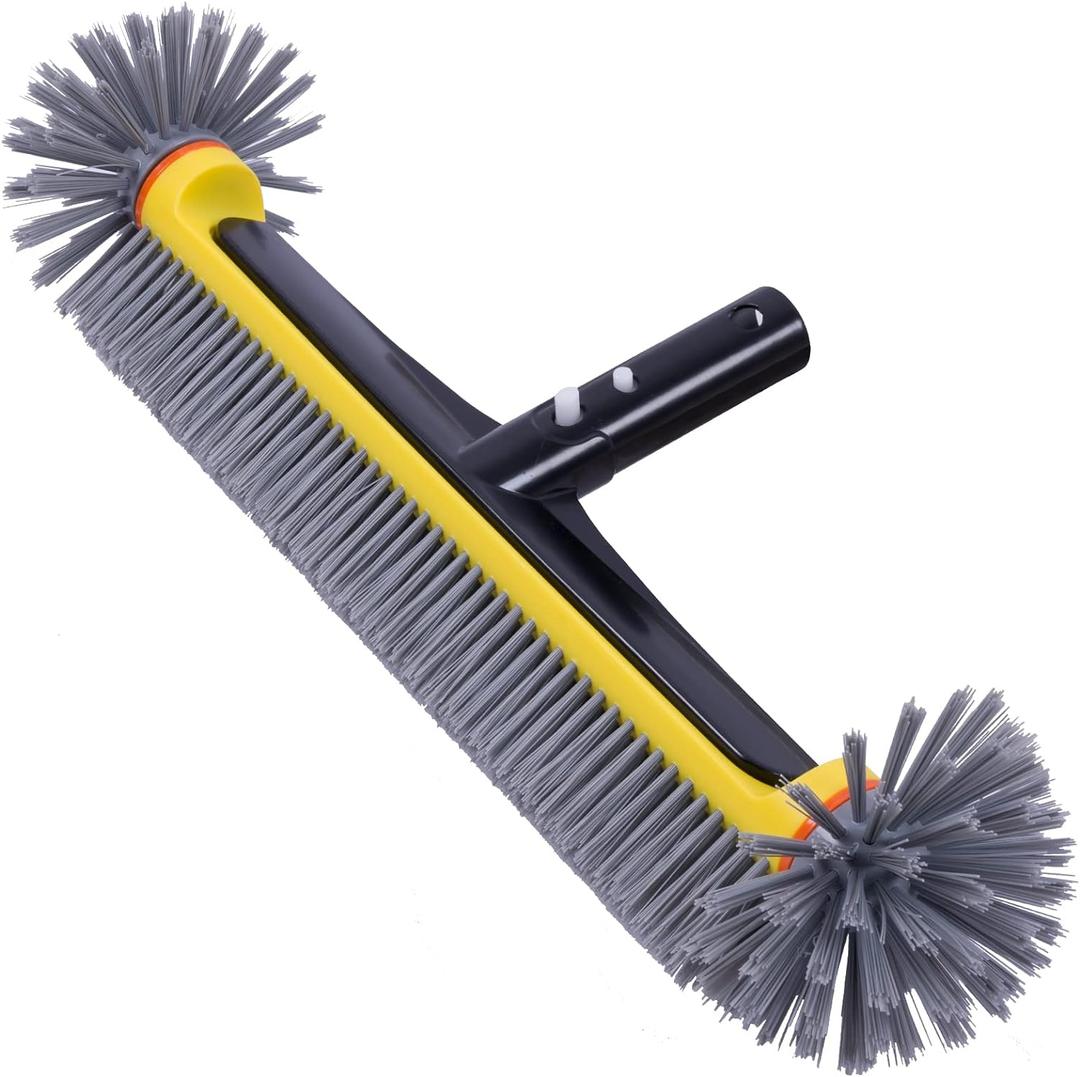 POOLAZA Pool Brush Head with Round Ends, Heavy Duty Pool Brushes for Cleaning Pool Walls, Floors Steps & Corners, 17.5" Pool Brush with Sturdy Aluminum Handle & Durable Nylon Bristles (Yellow) POOLAZA Pool Brush Head with Round Ends, Heavy Duty Pool Brushes for Cleaning Pool Walls, Floors Steps & Corners, 17.5" Pool Brush with Sturdy Aluminum Handle & Durable Nylon Bristles (Yellow)