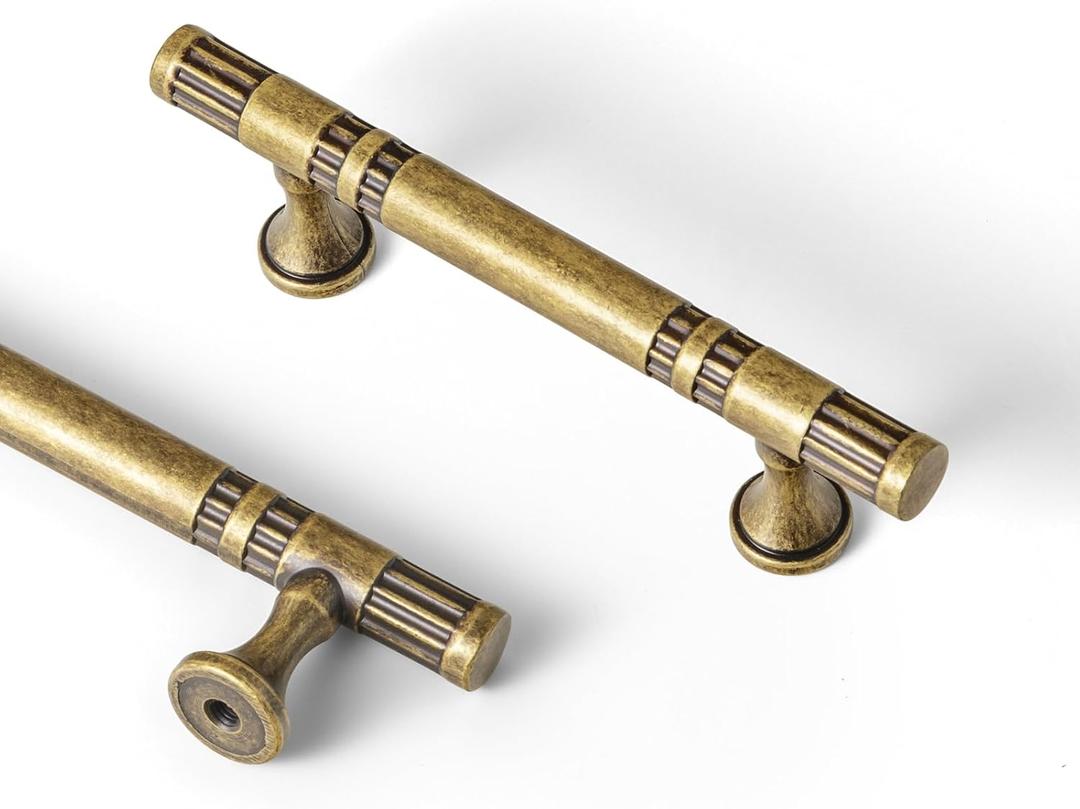 Goo-Ki 6 Pack Antqiue Brass Cabinet Pulls Vintage Bronze Drawer Handles, 3"(76mm) c-c Kitchen Hardware Solid Zinc Alloy Bar Pull Dresser Handle for Cupboard Wardrobe Bathroom,9627GT-76