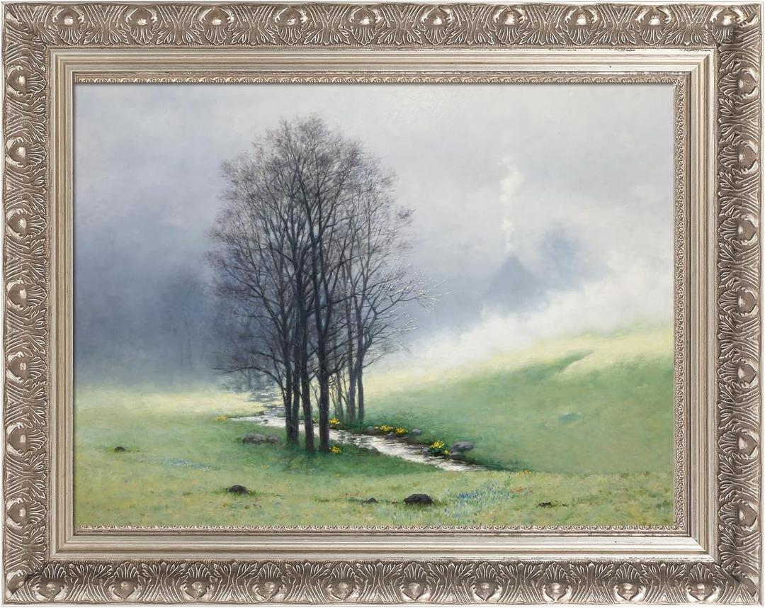 Open Back Wood Frame for 24x30 Canvas Oil Paintings, 2.4 Wide Silver Ornate Art Frame for Portrait Landscape Abstract Artwork, New Home Wedding Gift (Empty Frame, No Glass Cover&Backboard)