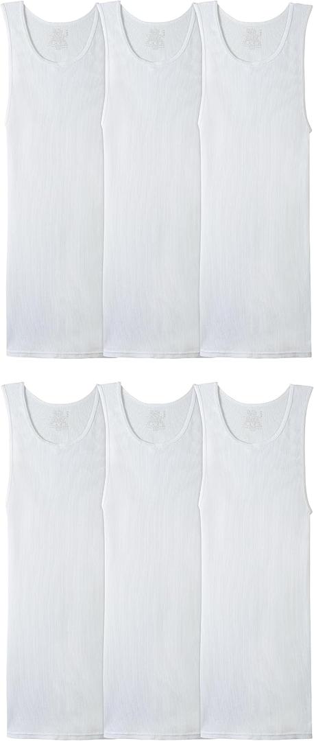 Fruit of the Loom Men's Sleeveless Tag Free Moisture Wicking Tank A-Shirt 6 Pack White, Medium