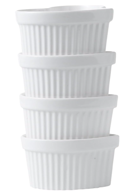 4PCS 8OZ Heart Shape Ramekins Ceramic Bowls, Ceramic Ramekins for Souffle, Dessert, Snacks, Brulee, Sauces, Porcelain Dishes Gift, Kitchen Supplies for Oven & Dishwasher Safe (White)