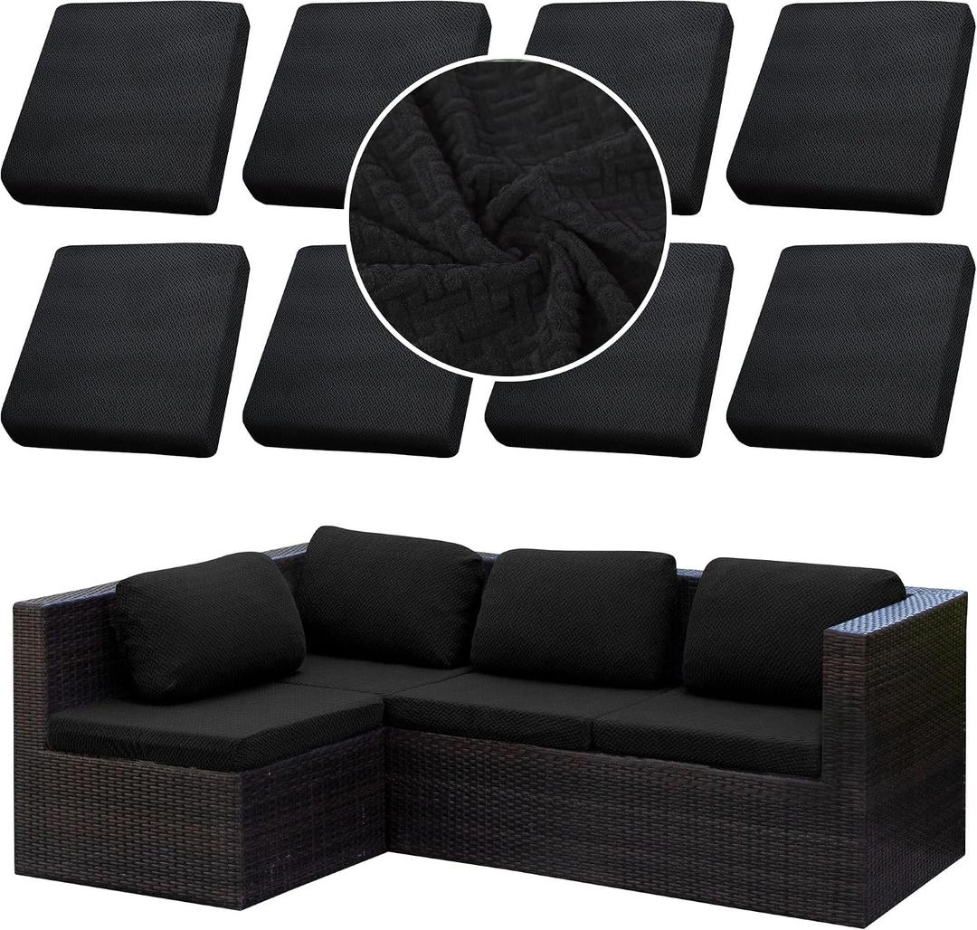 SUKAIKEQA 8PCS Patio Cushion Covers Patio Furniture Couch Seat 27"D x 27"W x 8"H Slipcovers Washable Furniture Protector Replacement for Sofa Sectional Chair 