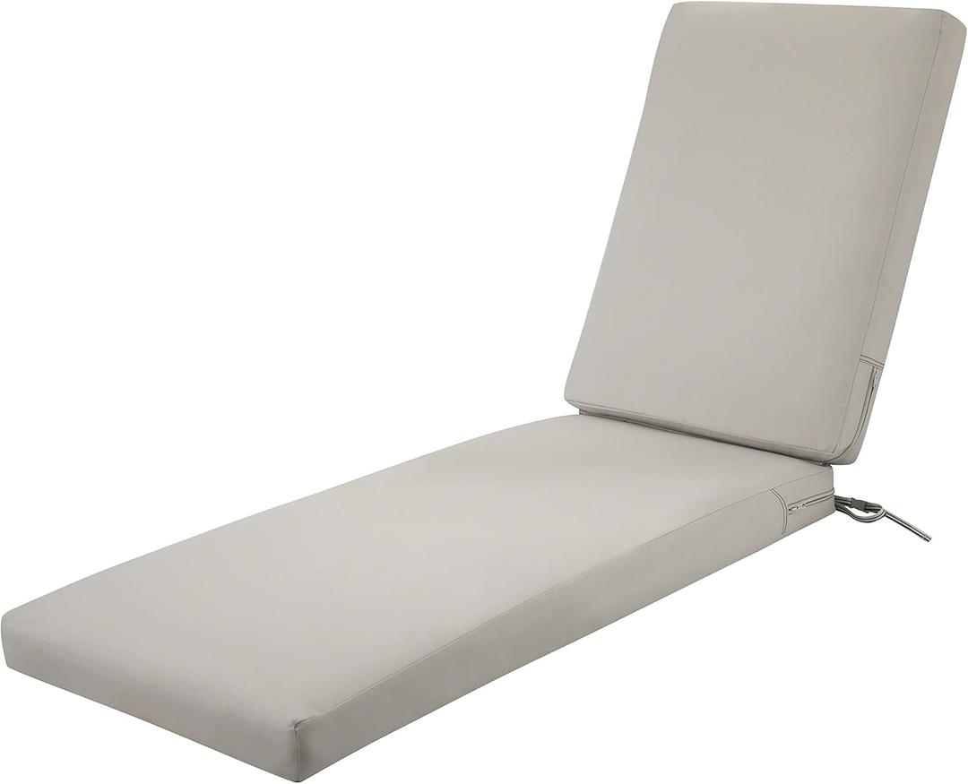 Classic Accessories Ravenna Water-Resistant 72 x 21 x 3 Inch Patio Chaise Lounge Cushion, Mushroom, Patio Cushion (72"L x 21"W x 3"Thick)