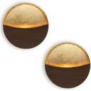 Eclipse Wall Candle Holder Set of 2, Metal Candle Sconces with Brushed Wood Grain and Gold Interior, Christmas Wall Decor for Living Room, Bedroom, and Modern Farmhouse