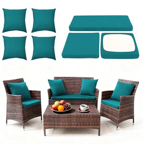 SUKAIKEQA Waterproof 3-Piece Patio Sofa Cushion Cover Set - Replacement Covers for Outdoor Wicker Furniture, Bench & Seat Cushions with 4pcs Throw Pillow Cover