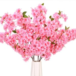 Sunm Boutique Pink Faux Cherry Blossom Branches, Artificial Cherry Blossom Stems Cherry Blossom Flowers Vase Arrangements for Wedding Home Party Kitchen Decor, Set of 3