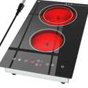 Electric Cooktop 2 Burner, 1800W Radiant Electric Stove Top 120V with Countertop & Built-in Design, 12 inch Touch Control Ceramic Cooktop with Safety Lock, 9 Level Power, Timer - Plug in