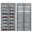 ANZORG Dual Sided Hanging Sunglasses Organizer Wall Eyeglass Holder Sunglass Rack for Home with 32 Dust Proof Pockets (32 Pockets-Grey)