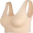 JEMINAY Women's Wireless Sleep Bras Unpadded Seamless Comfort Bras Throw-on Wire free Bralettes,1*Beige,3XL
