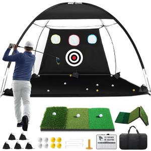 Golf Net, 10x7ft Golf Hitting Aid with Mat, Designed for Outdoor & Indoor Use, Practice Nets for Backyard Driving Real Balls, Ideal Gifts for Men Dad Husband & Golfers