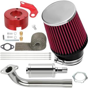 YOXUFA Air Filter Exhaust Header Muffler Silencer Stage 2 Assembly For Predator 420cc 301cc 389cc GX390 GX270 8hp 13hp Mini Bike Go Kart Golf Cart Lawnmower OHV Clone Engine Parts (420 Exhaust Kit Without Carb)