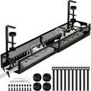 Under Desk Cable Management Tray No Drill - 25'' Large Metal Mesh Cord Organizer with Clamp Mount 2 Hole Cable Organizer Tray with Wire Management for Home Office Standing Desk
