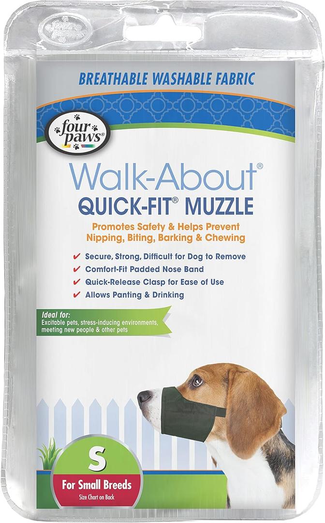 Four Paws Walk-About Quick-Fit Adjustable Dog Muzzle for Small Dogs, Washable & Breathable, Black, 1 Count