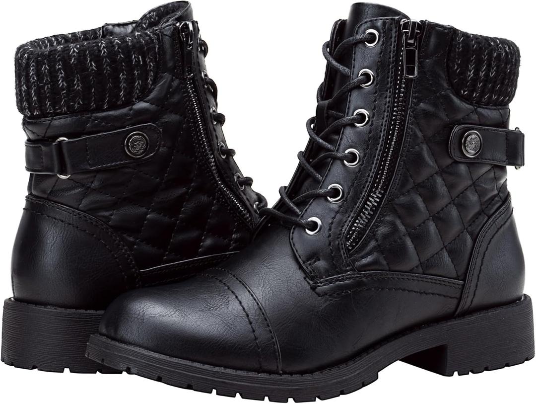 Vepose Women's Combat Ankle Boots Lace up Comfortable Short Booties Low Heel (10, Black)