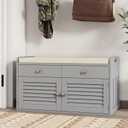 Shoe Storage Bench with 2 Drawers & 2 Doors, Entryway Bench with Cushion, Adjustable Shelves, Shoe Cabinet with Storage Space for Entryway, Living Room, Hallway, Mudroom, Bedroom, Grey