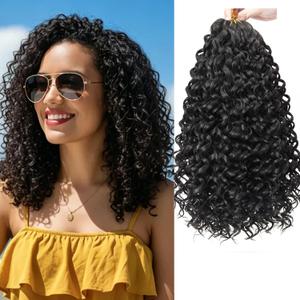 8 Packs Curly Crochet Hair GoGo Curl Crochet hair for Women Deep Wave Braiding hair,Synthetic Bohemian Crochet Braid Water Wave Crochet hair Extensions (12inch, 1B)