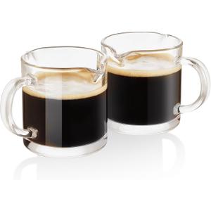 Ackers Clear Espresso Cups Set of 2,4 OZ Double Spouts Cups,Milk Cup with Handle, Espresso Accessories for Machine, Small
