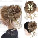 Messy Bun Hair Piece Claw Clip Curly Wavy Faux Hair Bun Tousled Updo Hair Extensions Scrunchie Long Beard Chignon Buns Hair pieces for Women(Brown Mix Natural Blonde) (10 Inch)