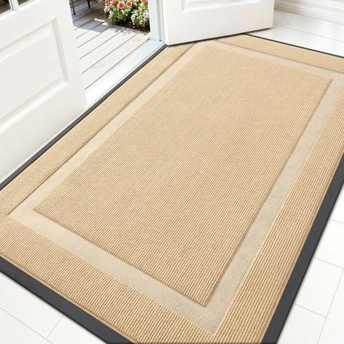  OLANLY Front Door Mat Indoor Outdoor Entrance, Waterproof All-Season, All-Weather Doormat, Sturdy Natural Rubber, Fade Resistant, Low Profile, Easy Clean Patio Porch Entryway Mat, 59x35, Beige: Patio, Lawn & Garden