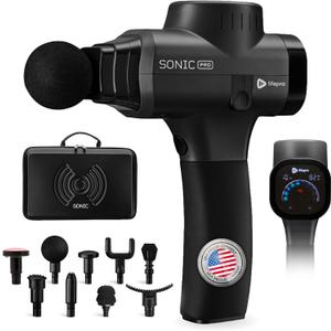 LifePro Sonic Pro Handheld Electric Massage Gun  Deep Tissue Percussion Massager Gun with 10 Speeds & 9 Heads  Muscle Massager for Athletes Back, Legs, Arms (Black)