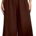 OYOANGLE Women's Strapless Jumpsuits Ruched Wide Leg Long Pants Romper (Large, Brown)