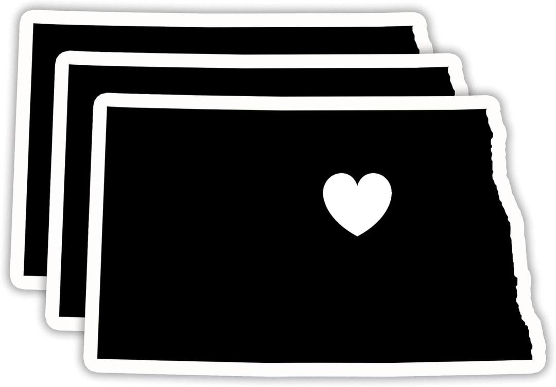 2 x (3PCS) North Dakota State Map with Heart Stickers, US State Stickers - Waterproof Vinyl Decals for Tumblers, Water Bottles, Laptops, Books, Scrapbooks, Great for North Dakota Lovers 3 x 1.8 Inch