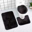 Soft Bathroom Carpet 3 Piece Bathroom Rugs and Mats Set Bath Mats Set with U-Shaped Toilet Floor Mat Rugs andToilet Lid Cover Mat (Black)