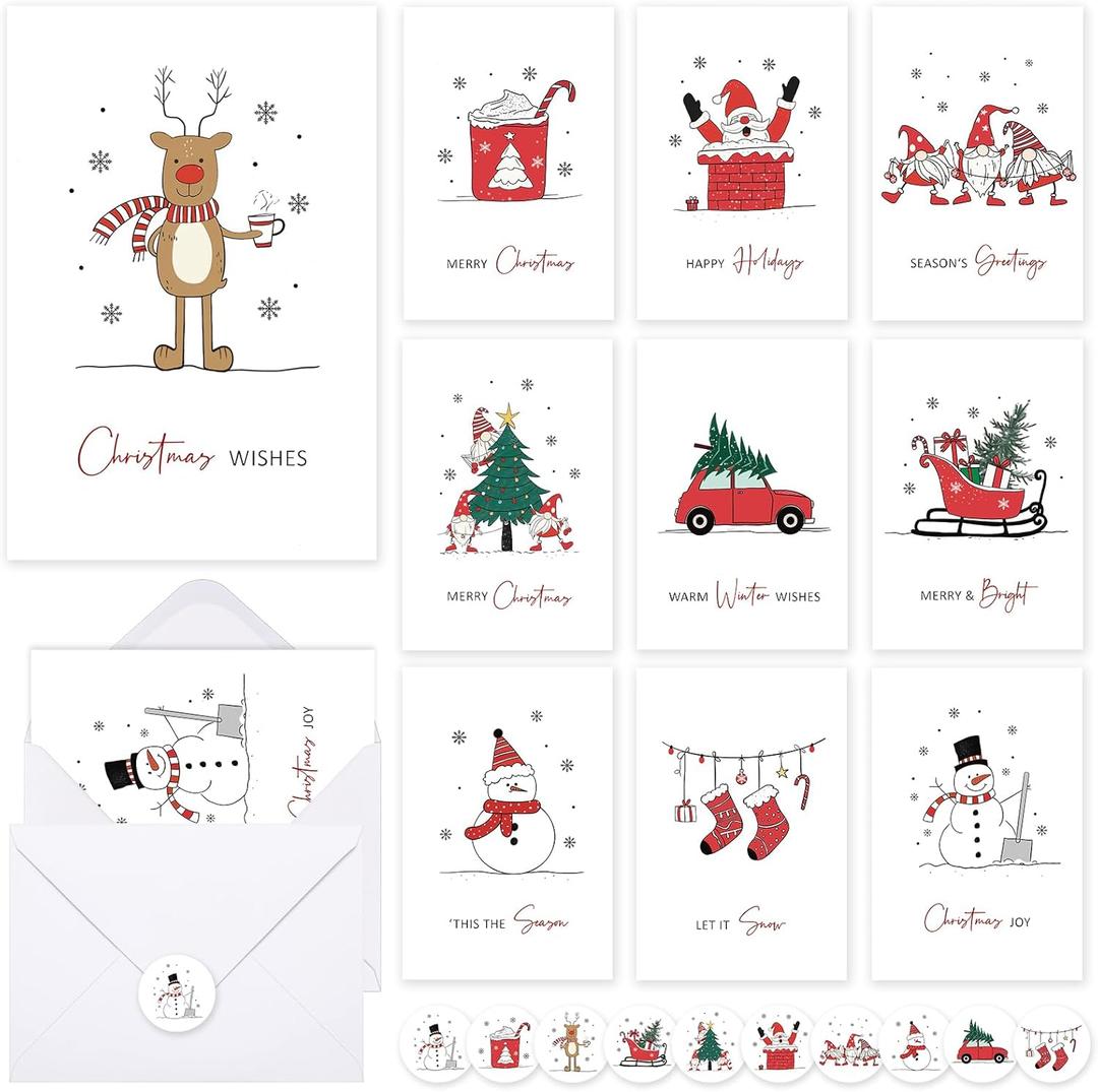 2 x Christmas Cards With Envelopes & Matching Stickers, 20 Pack, 10 Personalized Designs, 4" X 6",Funny Boxed Christmas Greeting Cards,Happy Holiday Xmas Card