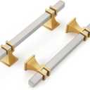 Haliwu 10 Pack Brushed Nickel Cabinet Pulls, 3-3/4 inch Silver&Gold Kitchen Handles, Square Dresser Drawer Hardware