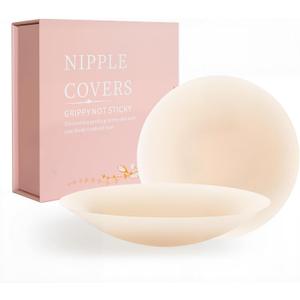 Not Sticky Pasties Nipple Covers, Grippy Seamless Covers, Reusable Silicone No-Show Inserts with Travel Box (3.15IN(AA-A), Bright Skin)