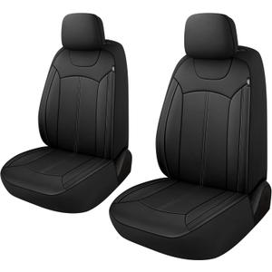 Premium Leather Car Seat Covers Front Set, Waterproof Stain-Resistant Seat Covers for Cars, Universal Automotive Interior Covers for Sedan SUV Truck Pick-up Van, Black