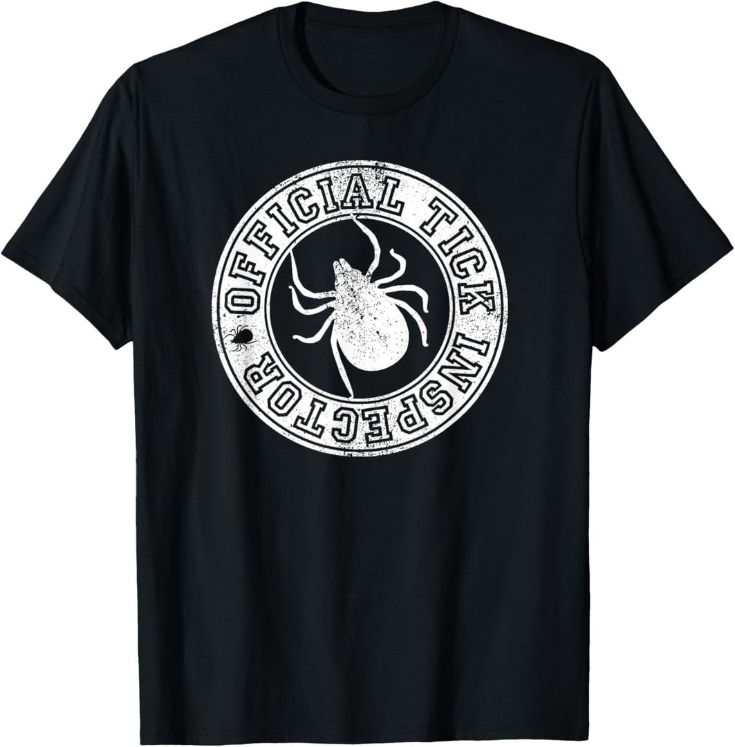 Funny Tick Inspector for Dog Lovers and Hikers Men Women Kids T-Shirt (Small, Black)
