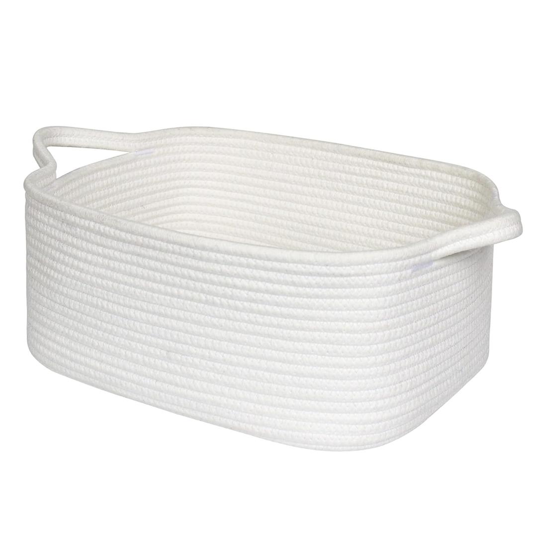 MEGASKET White Cute Cotton Rope Baskets for Organizing, Woven Baskets for Gifts Empty, Baby Nursery Closet Storage Organizer Bin, Cat Dog Toy Bin Box with Handle, Decorative Bathroom Towel Storage