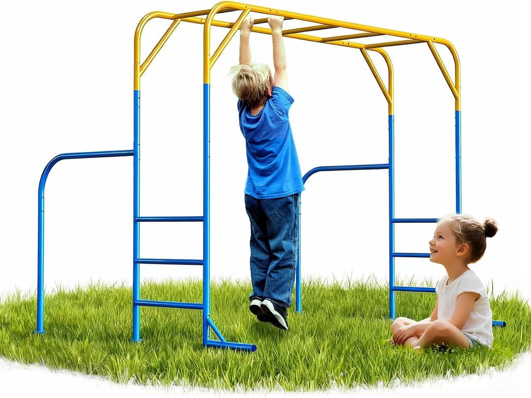 Monkey Bars for Kids, Outdoor Monkey Bar Set with Climbing Frame, Heavy-Duty Metal Playground Climbing Playset for Backyard, Kids Jungle Gym for Aged 3+