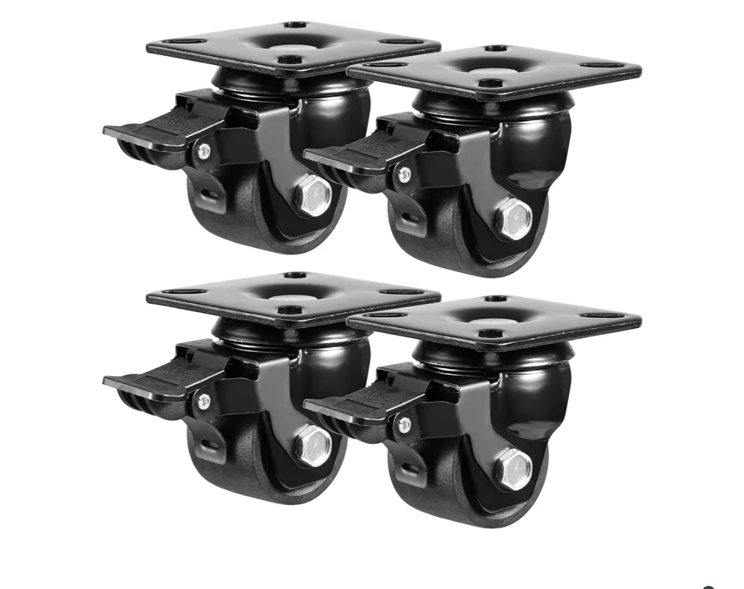 W B D WEIBIDA 2-inch Plate Swivel Caster Wheels Set of 4 Heavy Duty, Load Capacity 2200lbs, Low Gravity Center Black Extra Width Caster with Brake, Durable & Quiet & Sturdy Nylon Wheels for Industrial