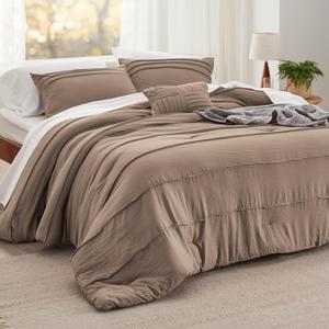 Bedsure California King Comforter Set - 4 Pieces Pinch Pleat Bed Set, Brown Boho Bedding for All Season, 1 Soft Comforter, 2 Pillowcases, 1 Decorative Pillow