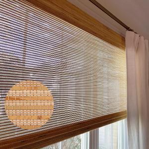 LETAU Cordless Wood Window Shades Blinds, Roman Bamboo Patio, Blinds, Window Shade, Almond Brown, 27" W x 64" L