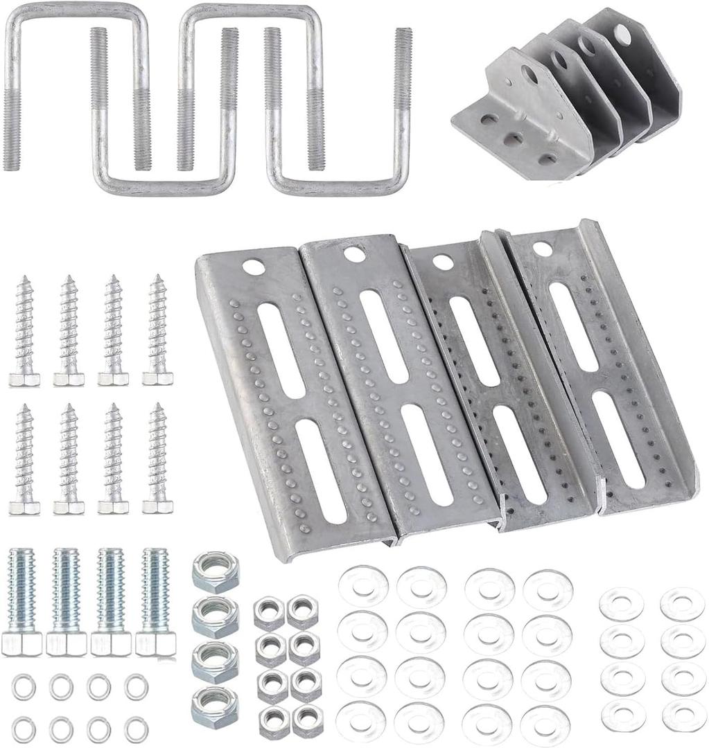 ZLY 4 PCS 8" Heavy Duty Boat Trailer Bunk Brackets,4 PCS Galvanized Swivel Top Bunk Bracket Kit for 3"x3"2"x3",1.5"x3" Boat Trailer Crossmember , Square U-Bolts,with Hardware Set