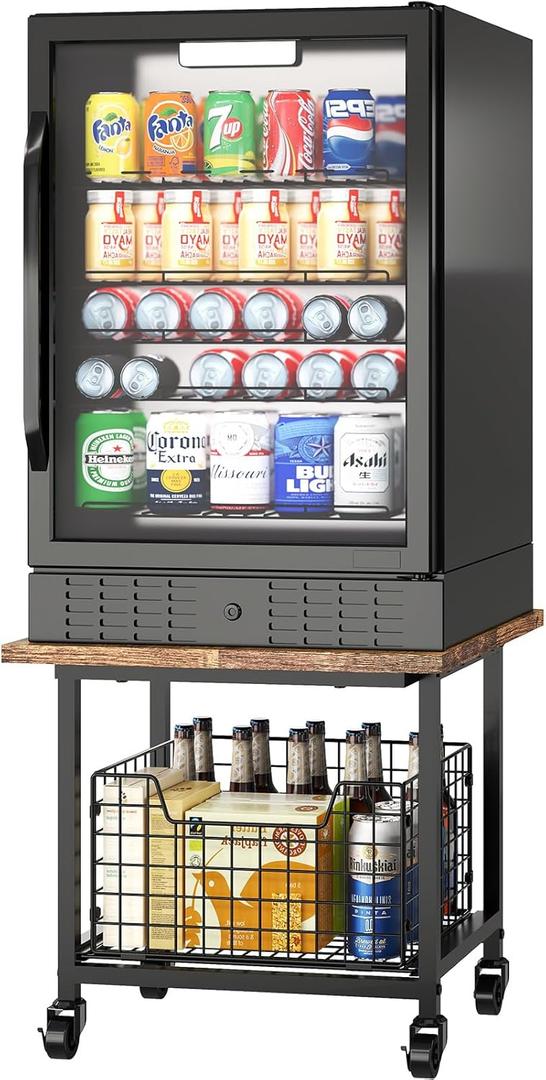 Mini Fridge Stand with Storage, Fridge Cabinet with Wheels, Small Refrigerator Stand, Beverage Fridge Table-Max Load 300 LBS Heavy Mini Fridge Cart for Dorm, Apartment, Office