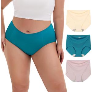 INNERSY Women's Plus Size Seamless Underwear High Waisted No Show Panties Invisible Briefs 3-Pack (4X-Large Plus, Lilac/Nude/Turquoise)