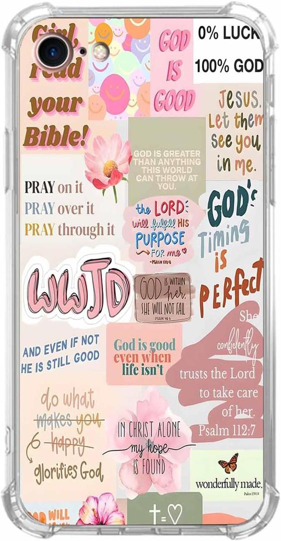 Case for iPhone SE2/SE3/7/8 with Christian Design,Jesus Bible Verse Collage Pattern for Men Women,Clear Slim Soft TPU Bumper Case,4.7(Christian,7)